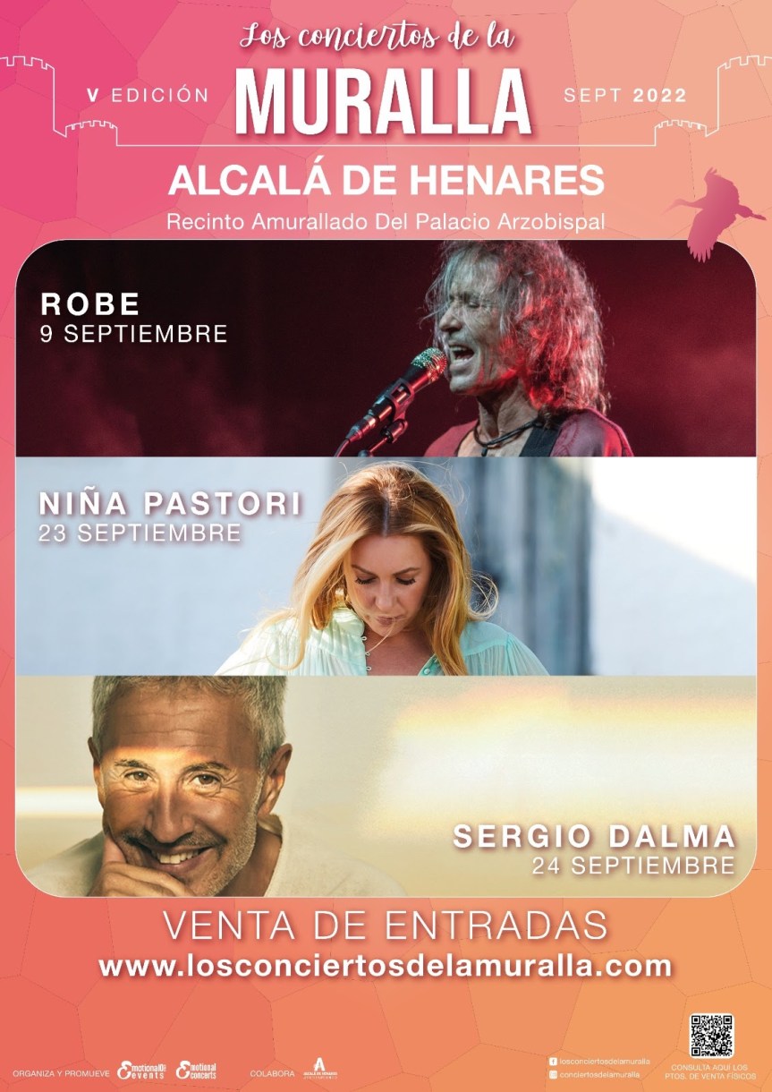 Los Conciertos de la Muralla regresan el 9 de septiembre a Alcalá de Henares con Robe, Sergio Dalma y Niña&nbsp;Pastori